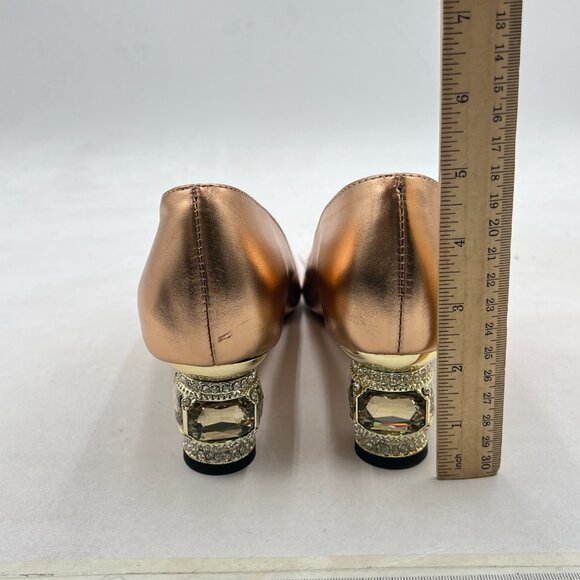 FSJ Gold Bridal Pointed Toe Block Low Heel Crystal Pumps Slip on Wedding Shoes - Picture 5 of 8